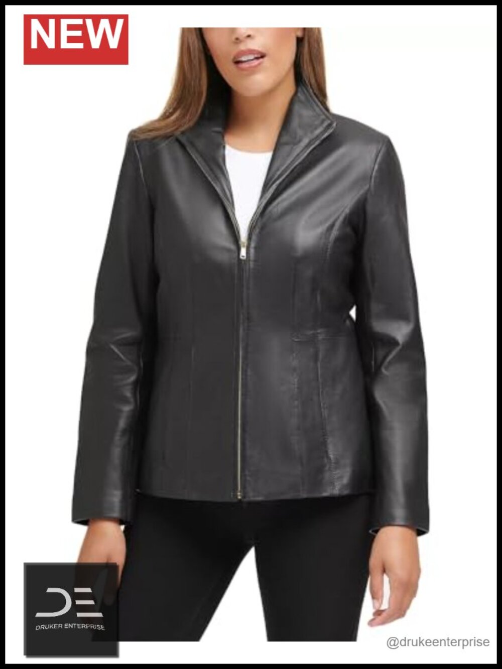 Leather Wing Collared Jacket Tailored Fit Zip Closure